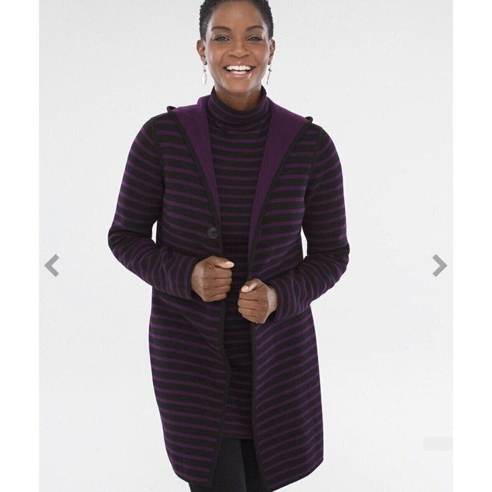 Chico's Zenergy reversible purple - striped jacket women Large 2 button hooded